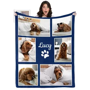 Personalized Dog Blanket with Photo, Custom Pets Throw Blanket with Name, Using My Own Photos, Picture for Puppy, Dog and Cat Blankets, Pet Passing Away Memorial Gifts