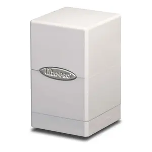 212 MAIN White Satin Tower Deck Box - Iridescent Finish Organizer Storage with Compartment, Collectible Accessory & Card Storage Solution for Home Organization