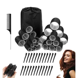 50 Pcs Rollers Hair Curlers Set, 24Pcs Self Grip Hair Rollers 4 Sizes with 24 Pcs Clips, for Blowout Look, Long Medium Short Thick Hair Volume Styling Tools