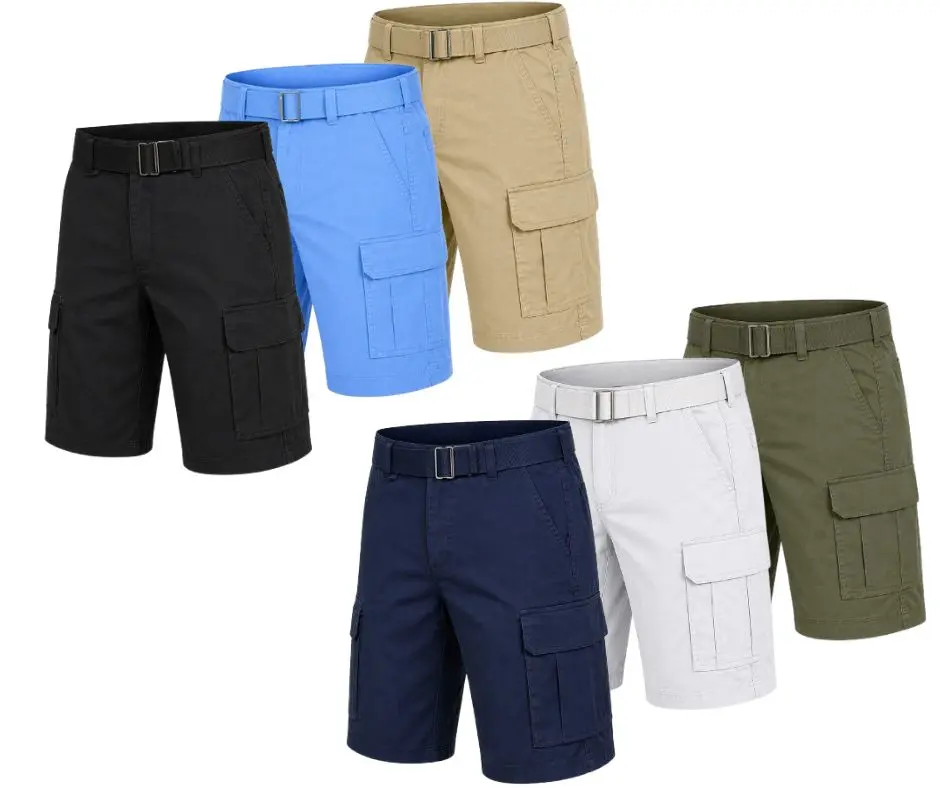 {3-Pack} Men’s Cotton Stretch Twill Belted Cargo Shorts