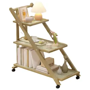 Sofa End Table with Rolling Casters with 3-Tier Storage Shelves Modern Nightstand with Caster Wheels Sofa Bedside Laptop Tray Rolling Cart for Small Spaces Living Room Bedroom Office