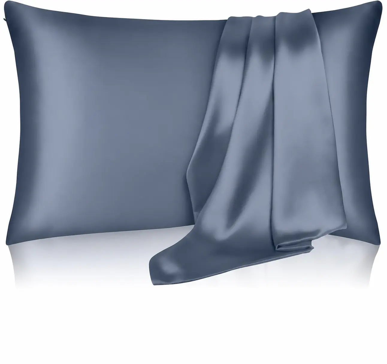 Silk Pillowcase, Silk Pillow Cases Standard Size, Pillow Covers with Hidden Zipper, Gifts for Women Men, Ash Blue
