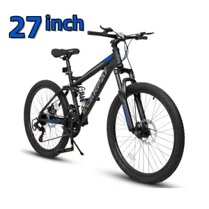 A2460 24-27 Inch Full Suspension Mountain Bike with 21 Speed Gear Shift System Featuring Gear Indicator High Carbon Steel Frame Mechanical Disc Brakes Unisex Adult Suitable for Off Road Cycling