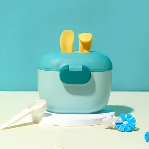 Matte Surface Milk Powder Box with Spoon Lock & Strap, Soft Silicone Rabbit Ears Design, Portable Outdoor Food Storage Solution