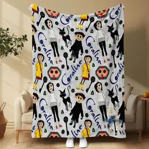 Soft Cozy Coraline Cartoon Flannel Blanket Perfect for Couch Bed or Office Anime Style Plush Gift for Fans and Holiday Celebrations