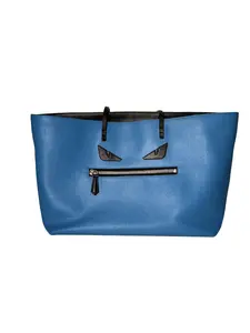 Pre-owned FENDI Saffiano leather Tote Bags Monster Eyes Shopper Tote Blue with black and silver accents Excellent S017260322003