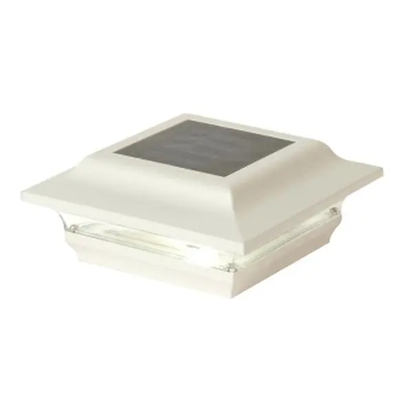 Classy Caps Mfg Inc SL211W 4"x4" Durable Cast Aluminum Contemporary Square Imperial Solar Post Cap with Auto On/Off Switch, Includes 3.5"x3.5" Adapter, Includes Adapter