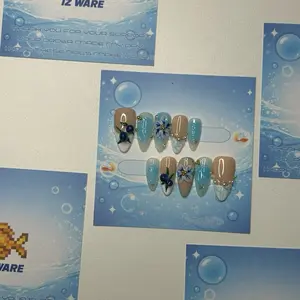 IZ WARE 100% Handmaid Press-On Nails - Live Room Choose Your Style: Seashell, Cybercore, 3D Flower, Bangles
