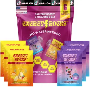Energy Rocks – Popping Energy Candy! – Fast Acting Focus Boost with Caffeine & L-Theanine – No Water Needed – Cherry Berry & Pineapple Mango Flavors – Low Sugar – Instant Clean Energy – Absorbs Through Tongue – Backed by Science