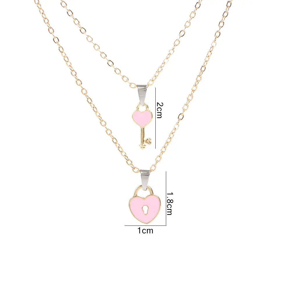 Elegant Key and Lock Necklace Set, Unisex Matching Pair with Link Chain, Metal Coating and Artificial Gemstone Pendants, Daily Wear, Link Chain Set, 3 Years, Adults, 1-Pair, Chain & Link Key Lock