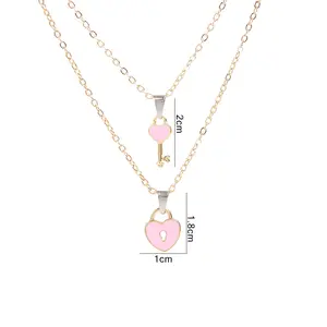 Couple's Heart Chain & Link Key Lock Necklaces - 1-Pair Artificial Gemstone Jewelry for Daily Matching