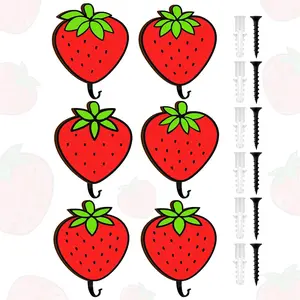 6 count Strawberry Wall Hook Cute Strawberry Wooden Coat Hook  Wall Mounted Hooks Girls Room Decorative Coat Hooks   Towel Key Hat Rack Hanger for Bedroom Bathroom  Decor