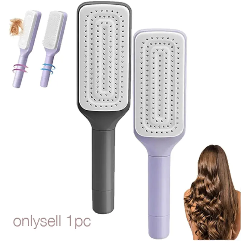 RetractableSelf-CleaningHairBrush–Rotating&AirCushionMassageDesign,Easy-CleanDetanglingComb,Anti-StaticScalpMassager,Hair Care Comb,Hair Brush Detangler,PerfectforAllHairTypes,Anti Tangle Brush(Gray/Purple