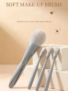 4-in-1 Magnetic Makeup Brush Set, Portable Travel Cosmetic Tool with Ultra-Soft Vegan Bristles, Perfect for On-The-Go Touchups