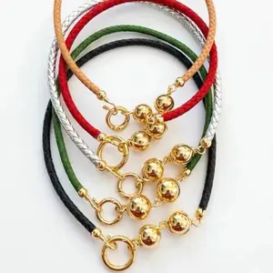 Asimetric Leather Necklace with Gold Beads and Braided Design for Stylish Accessories