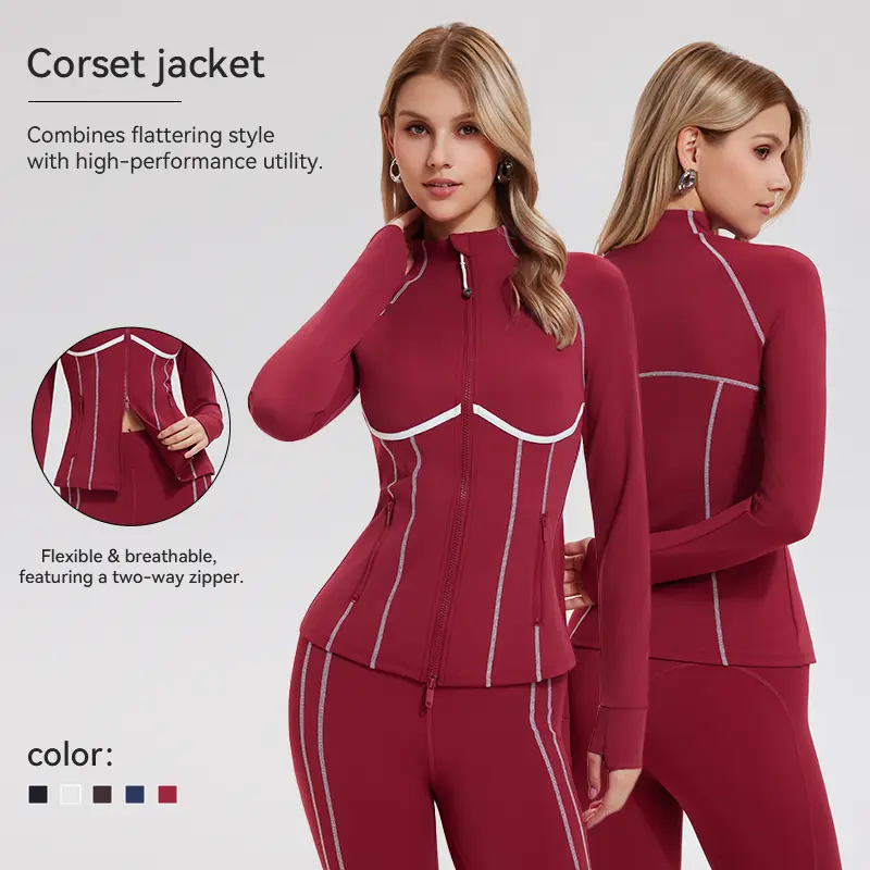 Airfree Women Lined Collar Zipper Solid Color Long Sleeve Shapewear Jacket with Pockets - Sculpting Fit Athletic Jacket, Everyday Activewear