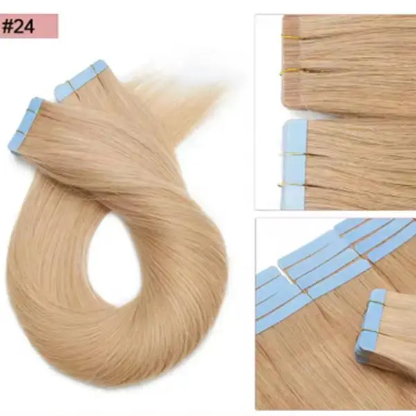 24# Straight Tape In Hair Extensions 100% Human Hair 24# Adhesive Replaceable Seamless Skin Weft Tape For Women