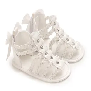 Baby Girl Sandals, PU Leather Braided Non-slip Bowknot Summer Flats Toddler Shoes for Casual Daily