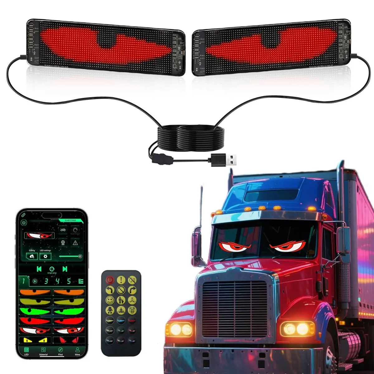 2pcs Devil Eyes Light for Windshield, LED Eyes for Cars Trucks Suvs RV, APP Controlled Animated Windshield LED, Custom Text Graphics, LED Lights Decoration, Automotive Decoration, Car Decorations, Vehicle Decoration