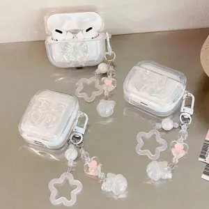 INS Laser Bow Transparent Case Stars Acrylic Keychain Bell Pendant For Apple Airpods Pro3 4 Pro 2 1 3 Earphone Accessorie cases