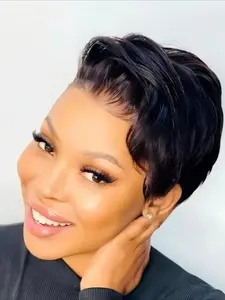 13x1 T Part Lace Wig Pixie Cut Wig Straight Human Hair Wig for Women 150% Density
