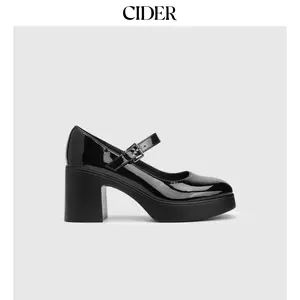 Cider [2 colors, size 6-11] Classic Chunky Heeled Single Band Mary Jane Shoes