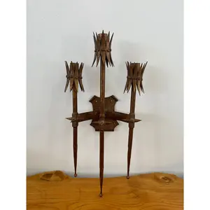 Vintage Brutalist Style Gilt Wall Sconce Candle Holder