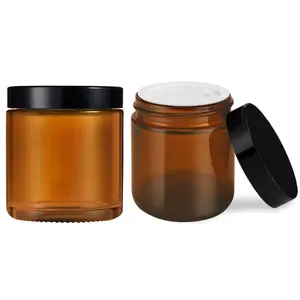 4 oz Amber Glass Jars with Lids & Liners (2-Pack) | Wide Mouth Black Mason Jars for Cream, Lotion, Honey, Jam & Jelly   Bottle Containers Organiser