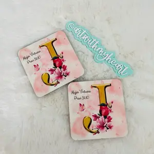 Initial Personalized Coasters with Floral Design Inscription for Elegant Home Decor