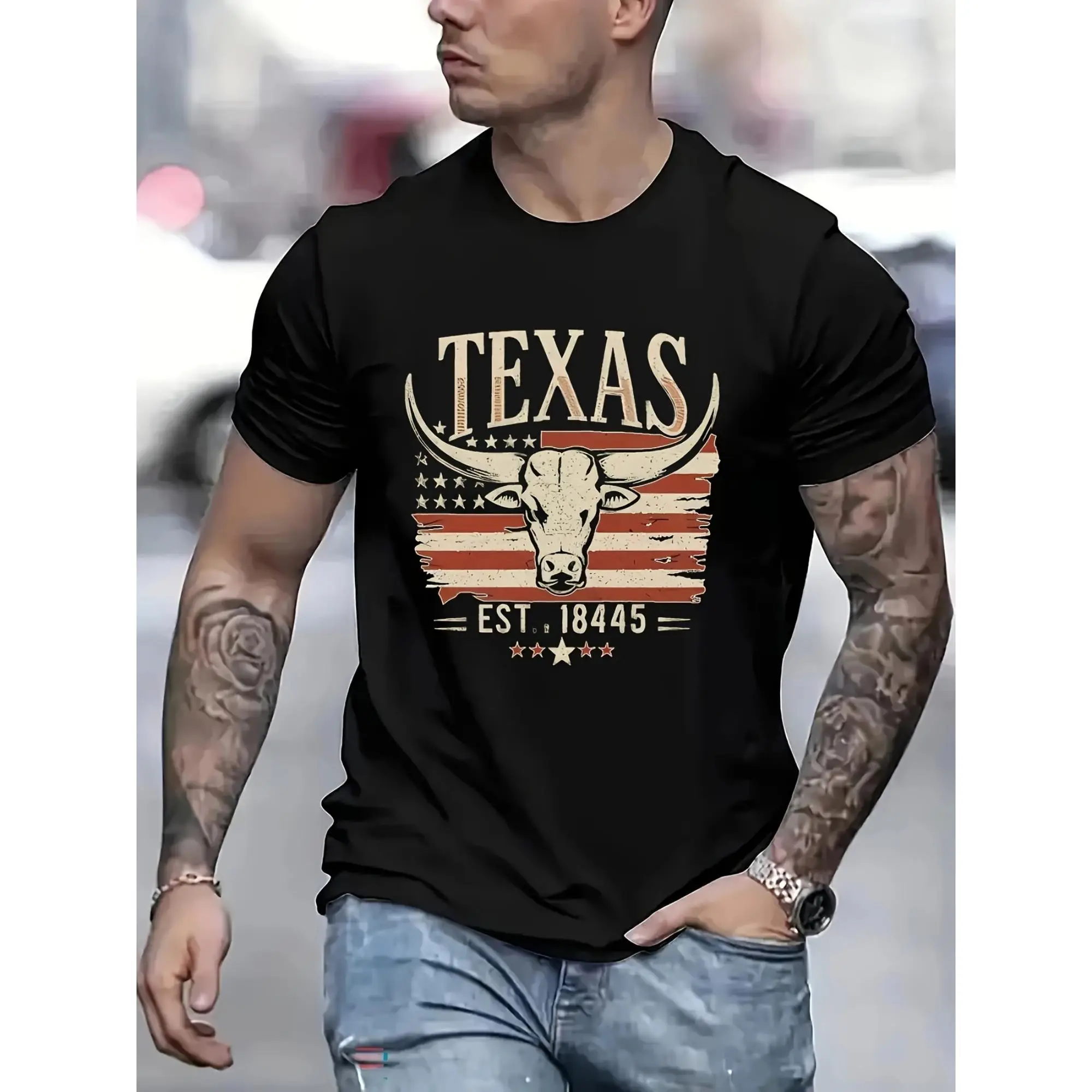 Texas Graphic Men's Short Sleeve T-Shirt, Summer Comfort Stretch Fashion T-Shirt, Casual Everyday Fashion Clothing