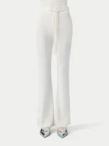 Drawstring Ribbed Cotton Silk Cashmere Blend Flares