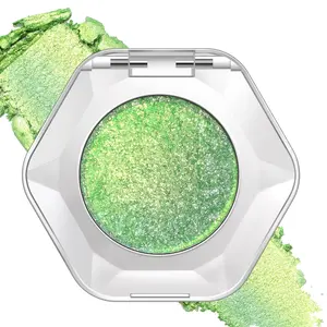 Green Gold Holographic Duochrome Glitter Eyeshadow, Multichrome Rich Color Shimmer Metallic Eyeshadow for Blue Green Eyes, Satin Shiny Iridescent Mermaid Eye Makeup Palette Rave Accessories