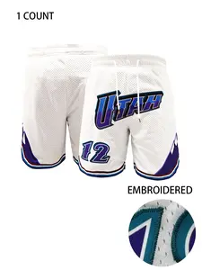 Men's Letter & Number UTAH #12 Embroidered Drawstring Waist Basketball Shorts, Casual Quick Drying Breathable Shorts, Mesh Shorts, Summer Outfits, Back To School Clothes, Summer Bottoms for Outdoor Daily Wear, Athletic Wear, Graphic Shorts, Fitness Shorts