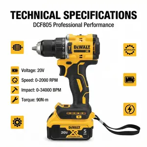 DEWALT DCF805 20V Cordless Brushless Impact Drill, Multi-Speed Drill with LED Light, High-Torque Automotive Tool for Home & Workshop Use