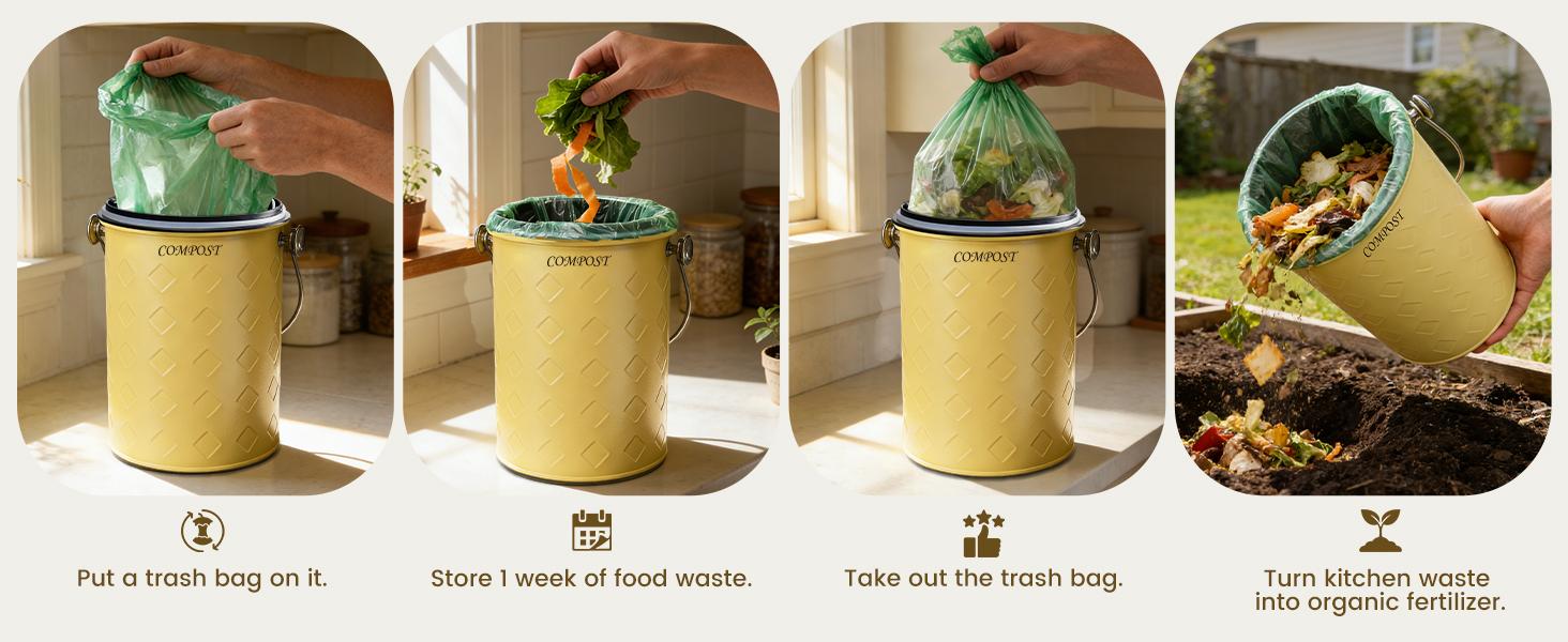 AOSION Countertop Compost Bin Kitchen,Odorless Indoor Compost Bin with Lid,Farmhouse Composter Container for Food Waste,Includes 2 Carbon Filters, Small Compost Bucket,Trash Bags (Modern, Yellow) AOSION Countertop Compost Bin Kitchen,Odorless Indoor Compost Bin with Lid,Farmhouse Composter Container for Food Waste,Includes 2 Carbon Filters, Small Compost Bucket,Trash Bags (Modern, Yellow)