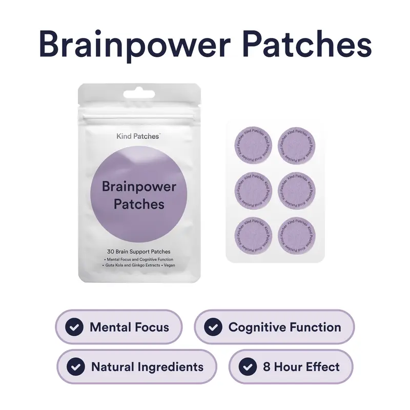 Kind Patches, Brainpower Patches, 30 Brain Support Patches: Mental Focus, Guta Kola and Ginkgo Extracts, Vegan