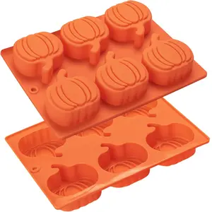 Silicone Molds, 2 Pack Pumpkin Cake Molds Thanksgiving Muffin Cupcake Pan Hot Chocolate Bomb Mould for Halloween Thanksgiving Fall Baking and Pumpkin Wax Melts Soap Making