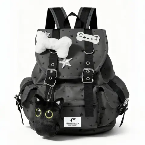 Punk Aesthetic Academy Cat Claw Print Bone Star Colorblock Multi-Pocket Casual Printed Backpack, Fashion Casual Unisex Large Capacity Student Class College Backpack for Commuting School Backpacks for School