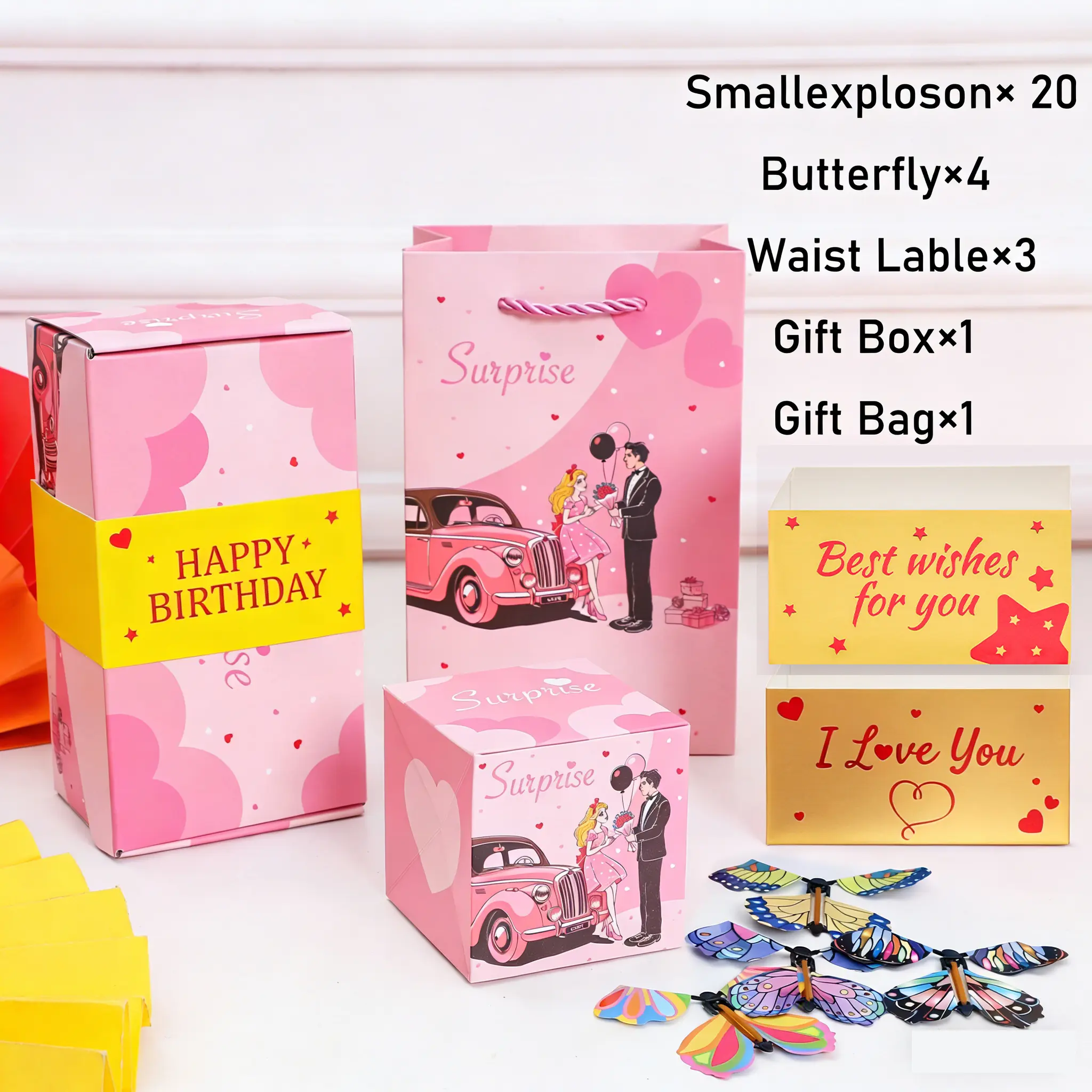 Pink 20 bounces+4artificial butterfly+3waist label