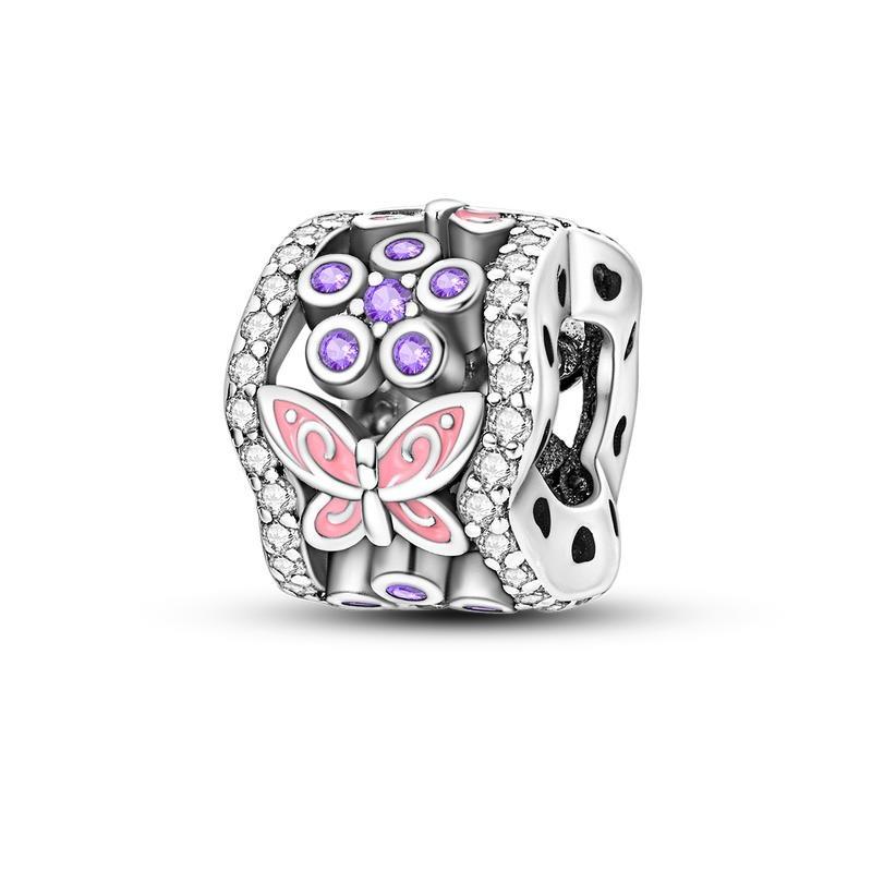 Animal and Plant Charm Beads - 925 Silver and Enamel, Nature Style Bracelet and Necklace Charms for Women and Girls, Cute Animal and Flower Beads Fit All Pandora Bracelets and Necklaces