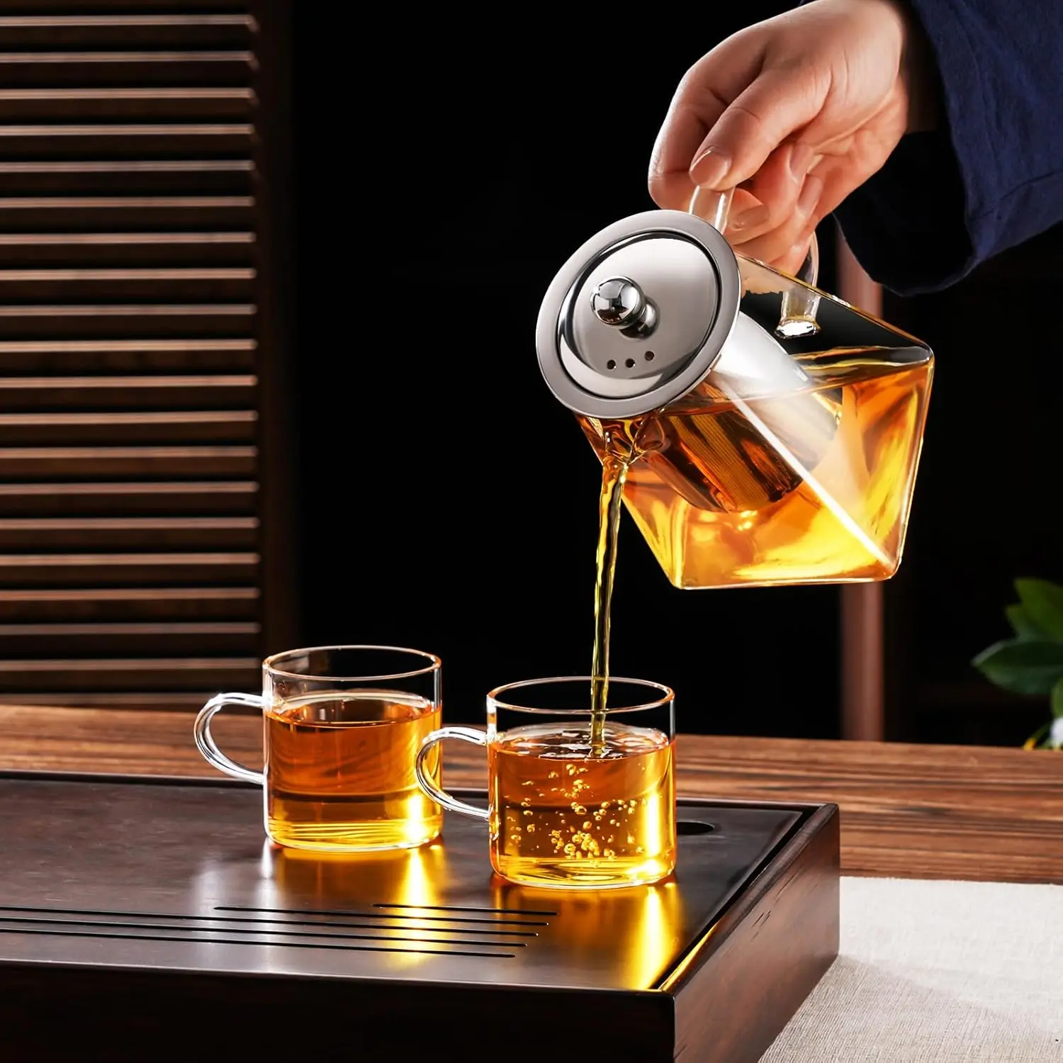 Glass Teapot Stovetop 18.6 OZ,Borosilicate Clear Tea Kettle with Removable Stainless Steel Infuser,Loose Leaf Tea Maker,Tea Brewer for Camping, Travel