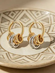 Multi Hoop Stainless Steel Waterproof Non Tarnish Earrings with Gold Tone Finish for Everyday Wear and Water Resistance