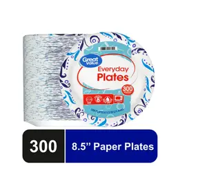 Great Value Everyday Disposable Paper Plates, 8.5", 300 Count