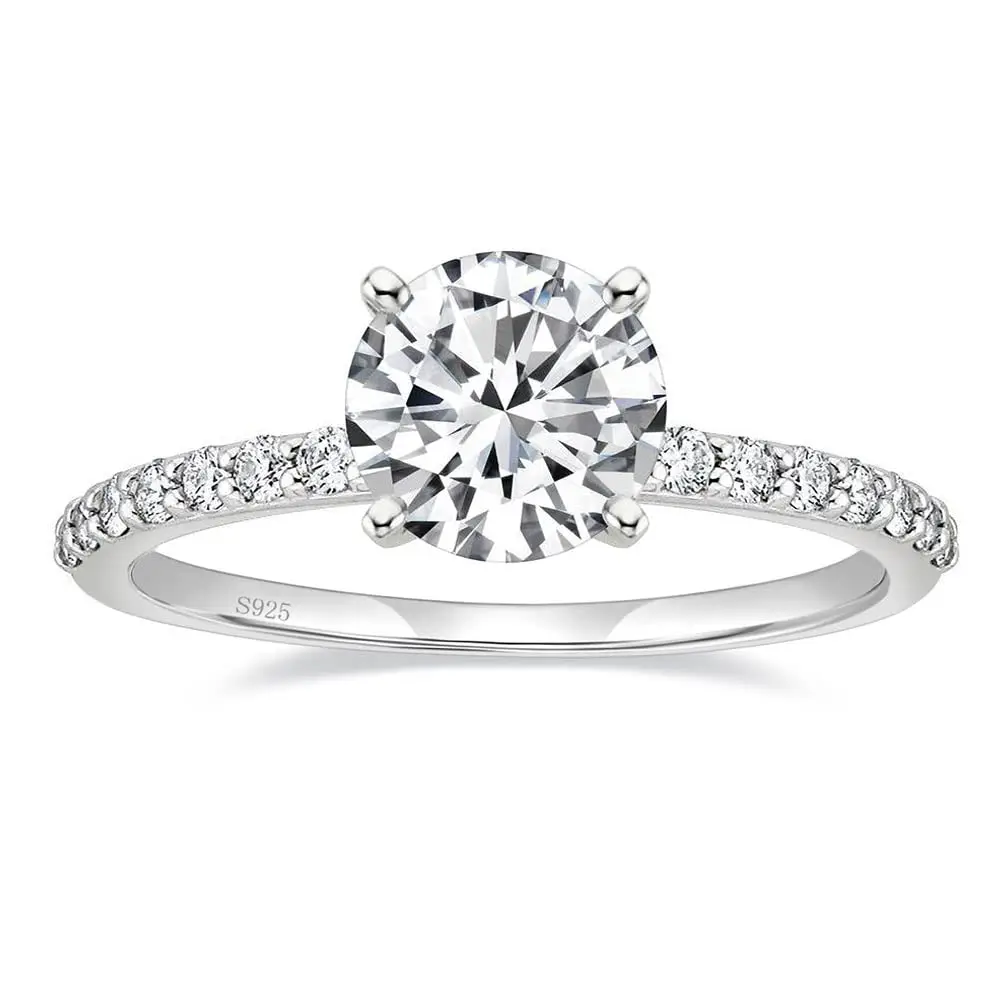 EAMTI 925 Sterling Silver 1.25 CT Round Cut Cubic Zirconia Engagement Ring Halo...