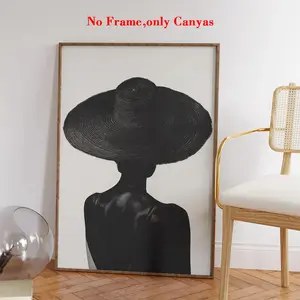 Vintage Poster Wall Art Canvas Print, Fashionable African American Woman with Hat, Living Room & Bedroom Decor, Unframed Gift