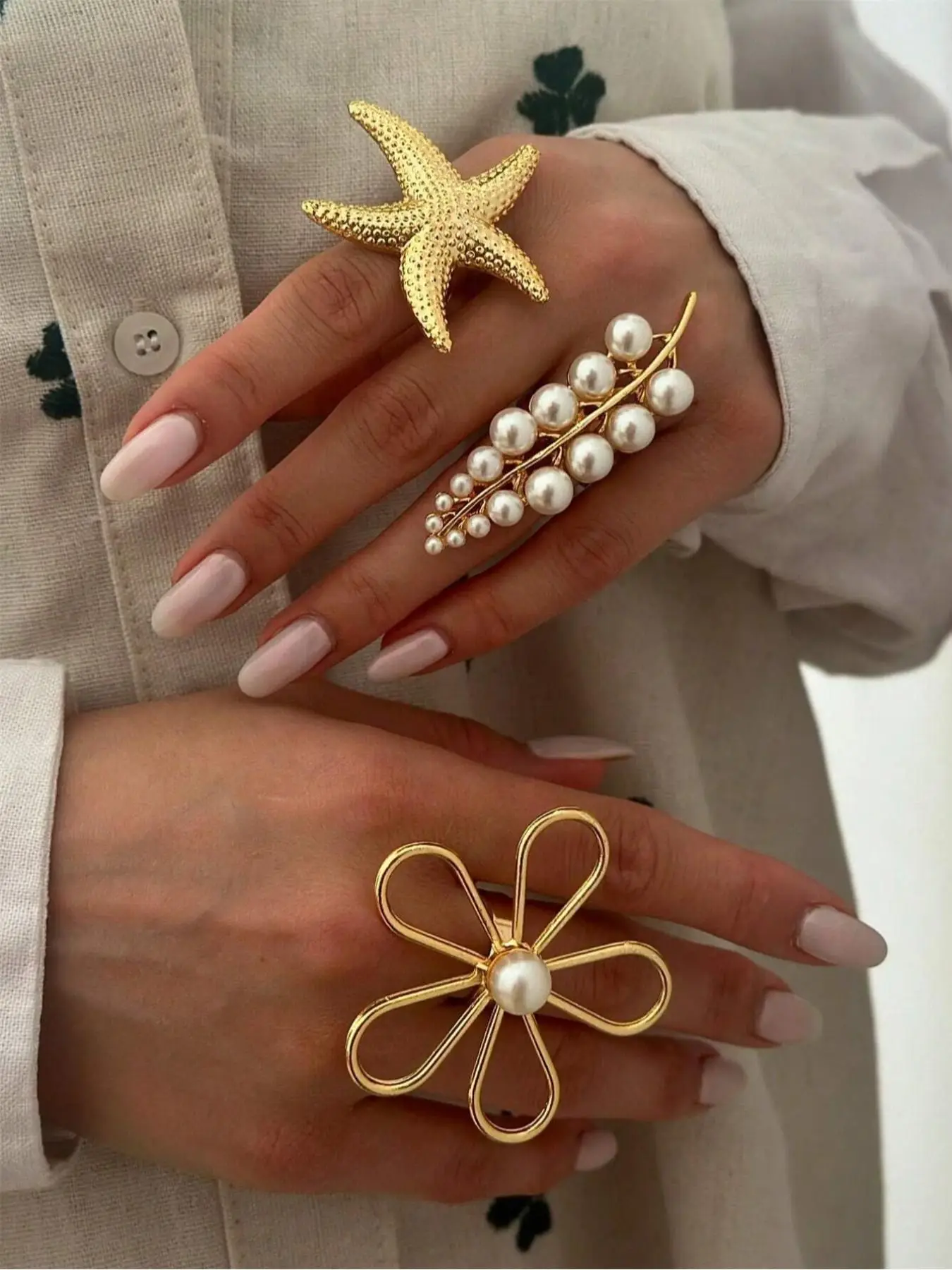 Fashion Flower & Starfish Design Cuff Ring, Fashion Jewelry for Party, Daily Clothing Decor, Trendy All-match & Exquisite Jewelry for Birthday Gift, E