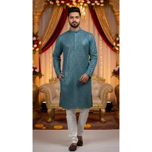 Turquoise Chikankari Kurta Set