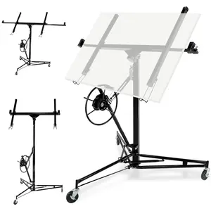 Black Drywall Lift, 150lb Drywall Lift Jack with Wheels - 11FT Adjustable Steel Sheetrock Hoist for Ceiling & Wall Installation - Heavy Duty Panel Lifter for Pros & Homeowners