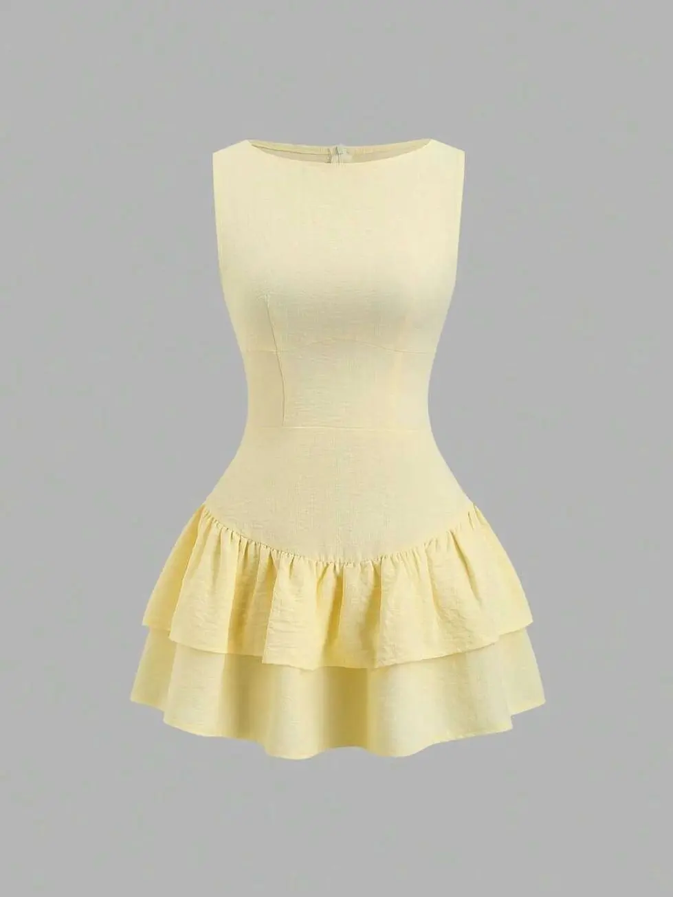 Sleeveless Ruffle Mini Dress, Elegant Pastel Yellow A-Line Summer Outfit, Breathable Woven Fabric for Casual Parties and Daily Wear