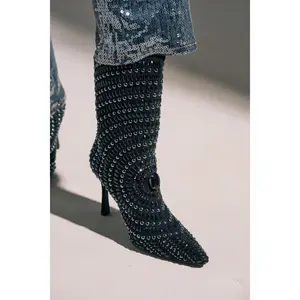 AZALEA WANG HILLEL PEWTER RHINESTONE BOOTIE